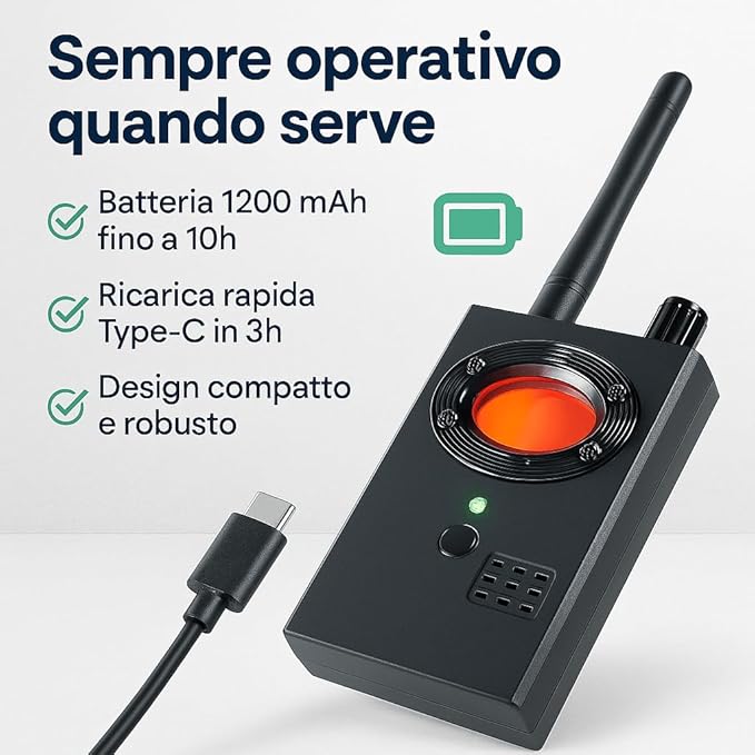 Italia - Rilevatore Microspie Professionale Militare – Rilevamento di RF, Telecamere Spia Camere Nascoste, Microcamere Dispositivi Magnetici – Ideale Per Auto e Abitazioni (K688)
