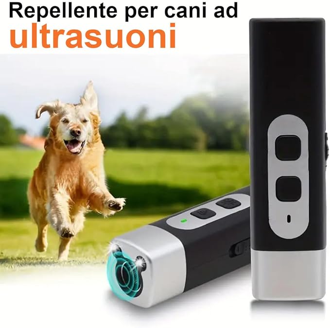 Dispositivo di Protezione da Attacchi di Cani con Ultrasuoni Potenti e LED Flash | Ampio Raggio d’Azione Fino a 20m | Batteria Inclusa | Sicuro, Efficace e Portatile