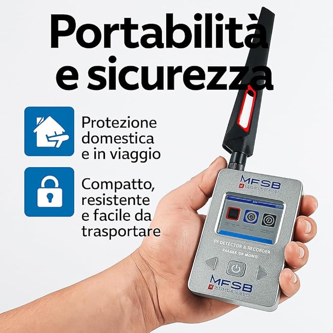 Rilevatore professionale di gps microspie e telecamere - Rilevatore Portatile per Uffici, Case con display lcd a colori alta sensibilità serie professionale - (MFSB Interceptor)