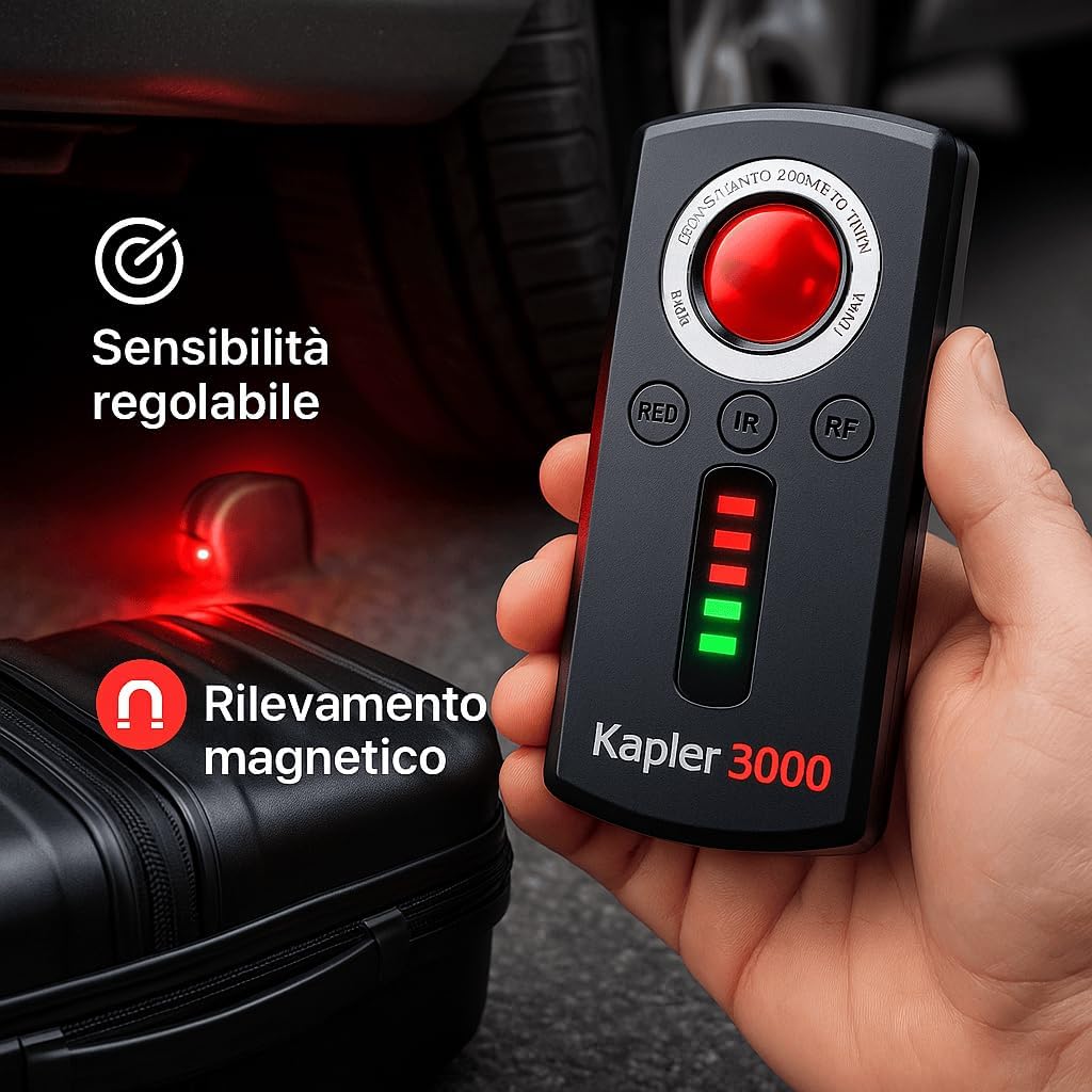 Rilevatore Microspie, Telecamere GPS - compatto ottimo per bonifica in auto, comodo da taschimo - Proteggi la Privacy con Tecnologia Avanzata (KAPLER 3000)