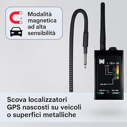 Rilevatore Microspie Professionale - Rilevamento Avanzato di Segnali Wireless, Gps,Dispositivi a Magneti – per Telecamere Spie e Microcamere – Ideale Per Case, Uffici E Veicoli (Floor 8000)