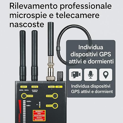 Rilevatore Professionale di Microspie, Telecamere Nascoste e GPS - Dispositivo Portatile Avanzato con Alta Sensibilità per Rilevare Segnali Wireless OCCULTATE in auto e a NOLEGGIO (BENOIR HERO 09)