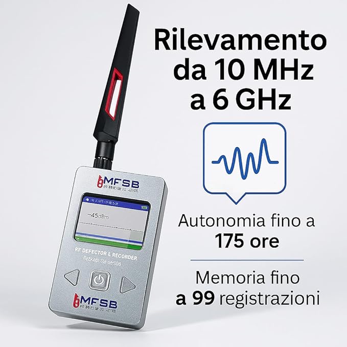 Rilevatore professionale di gps microspie e telecamere - Rilevatore Portatile per Uffici, Case con display lcd a colori alta sensibilità serie professionale - (MFSB Interceptor)