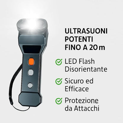 Dissuasore Repellente per Cani Aggressivi a Ultrasuoni - con LED Flash, Sicuro, Portatile e Non Dannoso per Animali – Protezione e Strumento di Addestramento – Portata 20 m